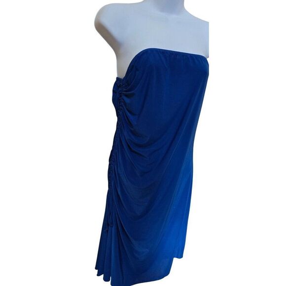 PrettyLittleThing Blue Strapless Draped Mini Dress elegant girls night out - Picture 2 of 7